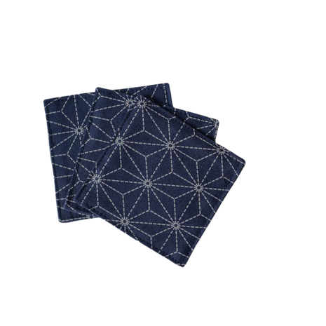 Fabric Coaster — Tibetan blue thorn hemp leaf pattern (9×9 cm) — bar drink coaster for cocktail bars | Cocktail Ceremony