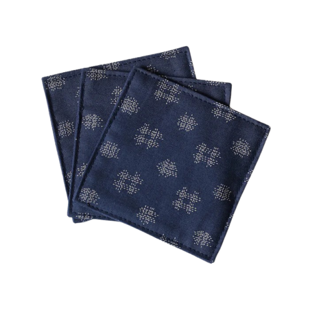 Fabric Coaster — Hidden blue well-shaped pattern (9×9 cm) — bar drink coaster for cocktail bars | Cocktail Ceremony