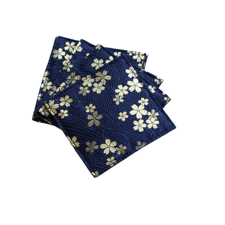 Fabric Coaster — Navy blue background with golden cherry blossoms (9×9 cm) — bar drink coaster for cocktail bars | Cocktail Ceremony