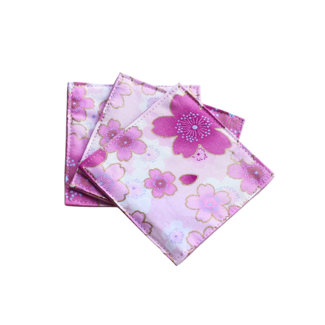 Fabric Coaster — Pink cherry blossom (9×9 cm) — bar drink coaster for cocktail bars | Cocktail Ceremony
