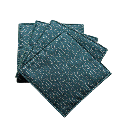 Fabric Coaster — Dark green with sea ripples on the base (9×9 cm) — bar drink coaster for cocktail bars | Cocktail Ceremony