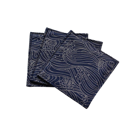 Fabric Coaster — Navy blue hand-painted wind wave patterns (9×9 cm) — bar drink coaster for cocktail bars | Cocktail Ceremony