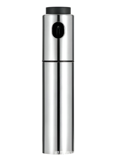 Metallic cylindrical device with a black top on a white background