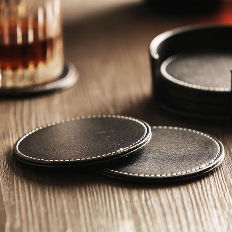 Round leather coaster, view 2 — bar drink coaster for cocktail bars | Cocktail Ceremony