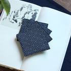 Fabric Coaster — Dark blue base with floral window patterns (9×9 cm)