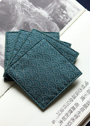 Fabric Coaster — Dark green with sea ripples on the base (9×9 cm)