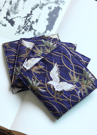 Fabric Coaster — Blue background crane (9×9 cm)