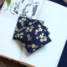 Fabric Coaster — Navy blue background with golden cherry blossoms (9×9 cm)