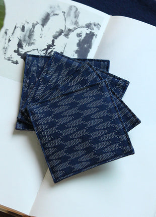 Fabric Coaster — Navy vertical stripes (9×9 cm)