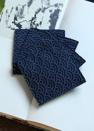 Fabric Coaster — Navy blue with sea ripples (9×9 cm)