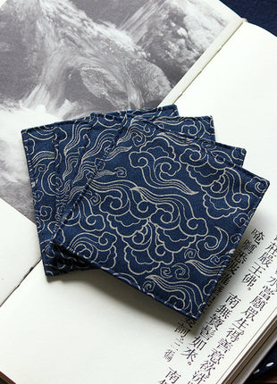 Fabric Coaster — Navy blue auspicious cloud pattern (9×9 cm)