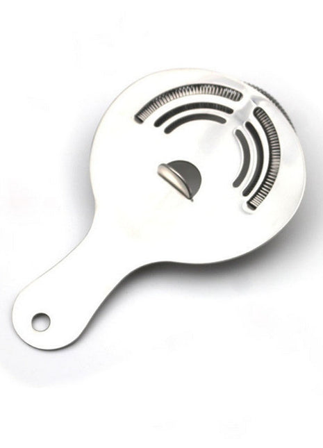 A silver stainless steel strainer with a minimalist design, featuring a thick and strong steel construction.