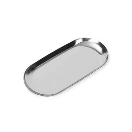 Silver oval tray on a white background