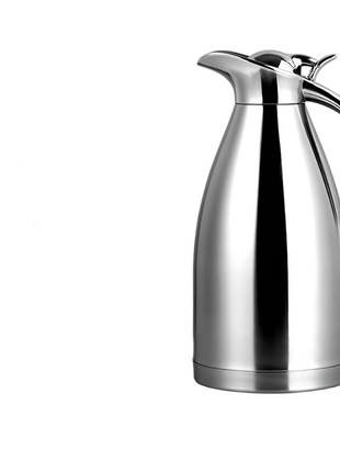 Stainless steel thermos with dimensions and features displayed