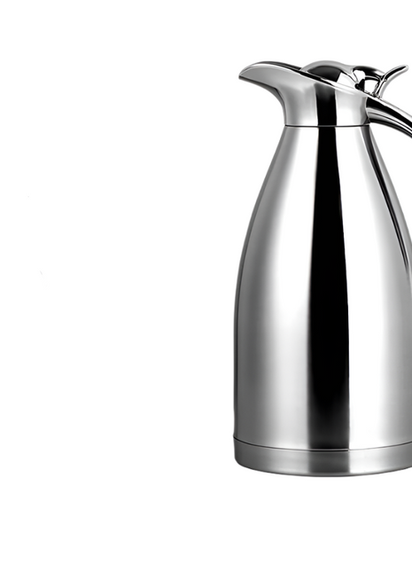Stainless steel thermos with dimensions and features displayed