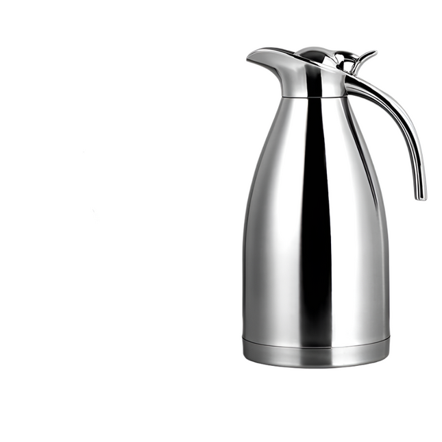 Stainless steel thermos with dimensions and features displayed