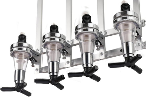 Wall-mounted pourer rack (6 bottles), view 2 — bottle pourer for cocktail bars | Cocktail Ceremony