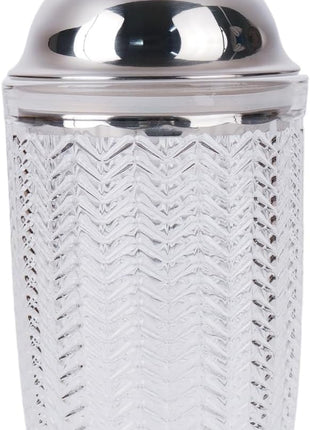 Cocktail shaker with textured white body and silver top