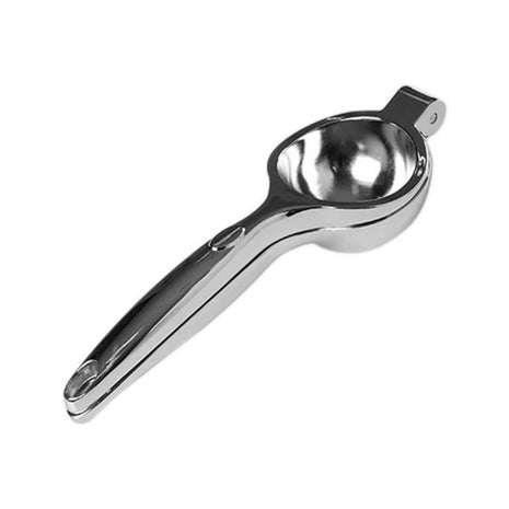 Steel citrus squeezer — pressing a citrus half | Cocktail Ceremony