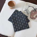 Fabric Coaster — Dark blue small hemp leaf pattern (9×9 cm)