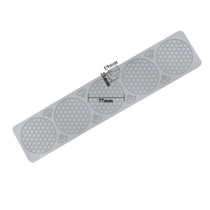 Gray textured mat with measurements on a white background