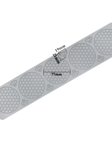 Gray textured mat with measurements on a white background