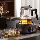 Side pressure handle - transparent color + wood grain electric pottery stove + 4 cups