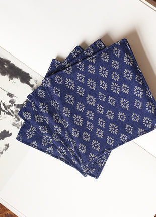 Fabric Coaster — Blue vintage print (9×9 cm)