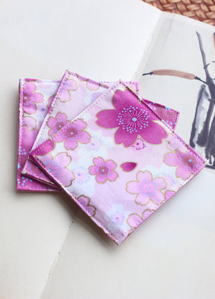 Fabric Coaster — Pink cherry blossom (9×9 cm)