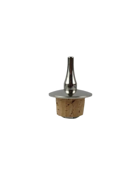 Cork bottle stopper with metal top on a gray background