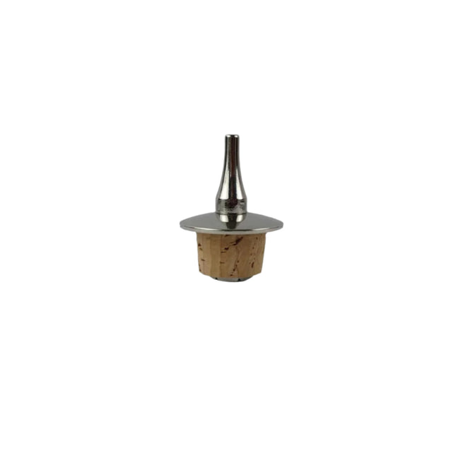 Cork bottle stopper with metal top on a gray background