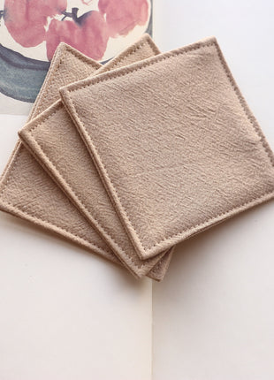 Fabric Coaster — Light khaki washed cotton (9×9 cm)