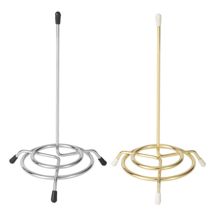 Two metal stands, one silver and one gold, on a white background.