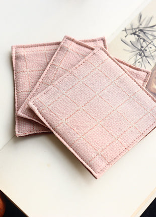 Fabric Coaster — Orange-pink checkered jacquard (9×9 cm)