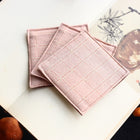 Fabric Coaster — Orange-pink checkered jacquard (9×9 cm)