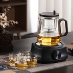 Side pressure round handle - transparent color + black electric pottery stove + 4 cups