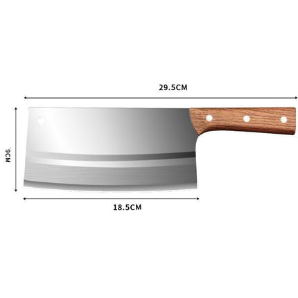 Measuring chart of a cleaver with dimensions labeled