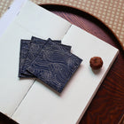 Fabric Coaster — Navy blue hand-painted wind wave patterns (9×9 cm)