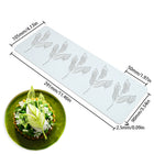 Silicone mold with leaf design and dimensions displayed, used for baking | Cocktail Ceremony