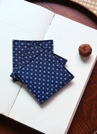 Fabric Coaster — Navy blue rice flower print (9×9 cm)