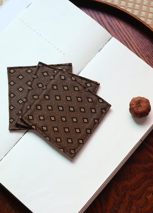 Fabric Coaster — Coffee vintage print (9×9 cm)