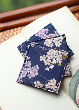 Fabric Coaster — Blue bottom purple flower (9×9 cm)