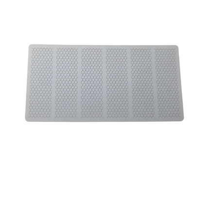 Rectangular gray mat with textured surface on a white background