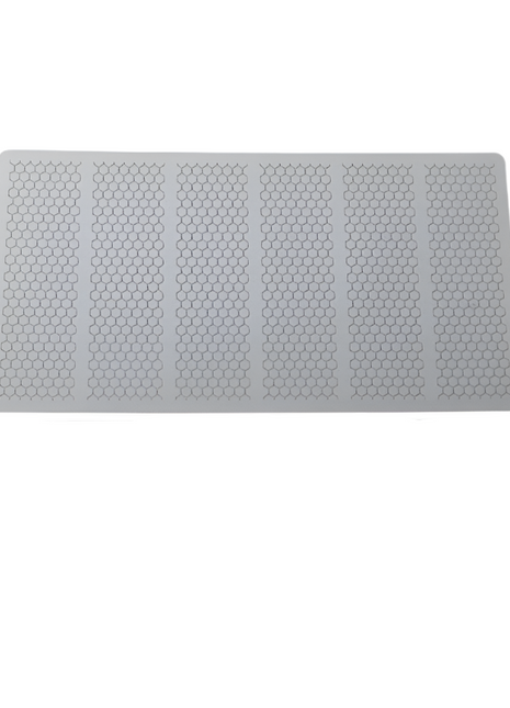 Rectangular gray mat with textured surface on a white background