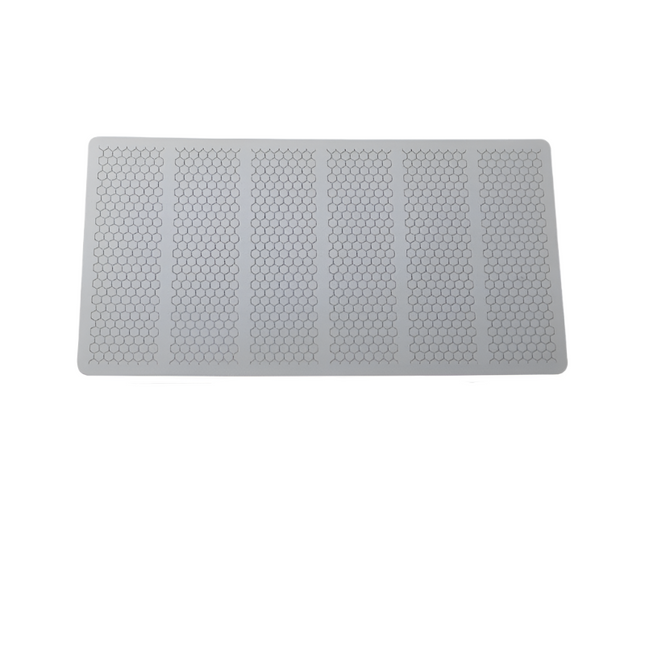Rectangular gray mat with textured surface on a white background