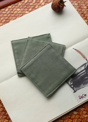 Fabric Coaster — Green slub pattern (9×9 cm)