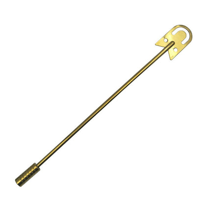 Gold metal rod with a hook on a white background