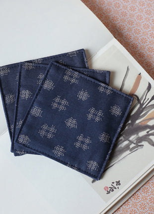 Fabric Coaster — Hidden blue well-shaped pattern (9×9 cm)