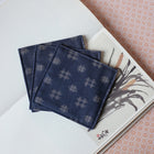 Fabric Coaster — Hidden blue well-shaped pattern (9×9 cm)