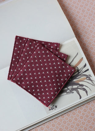 Fabric Coaster — Red beige jacquard flowers (9×9 cm)